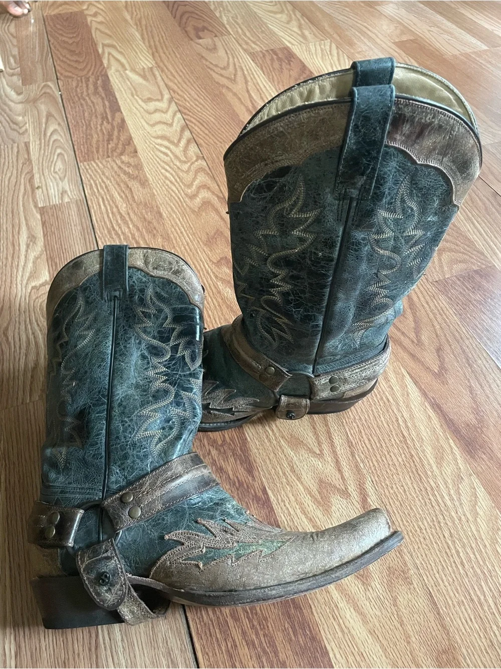 STETSON Outlaw Harness Boots Distressed Dark   Charcoal Blue Gray Men US 9.5 D